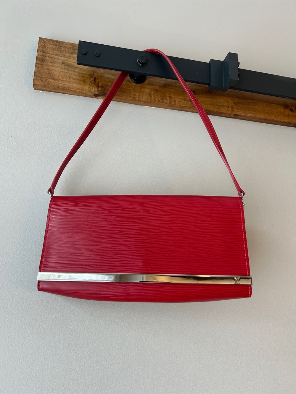 Louis Vuitton Red Shoulder Bag with Silver Bar